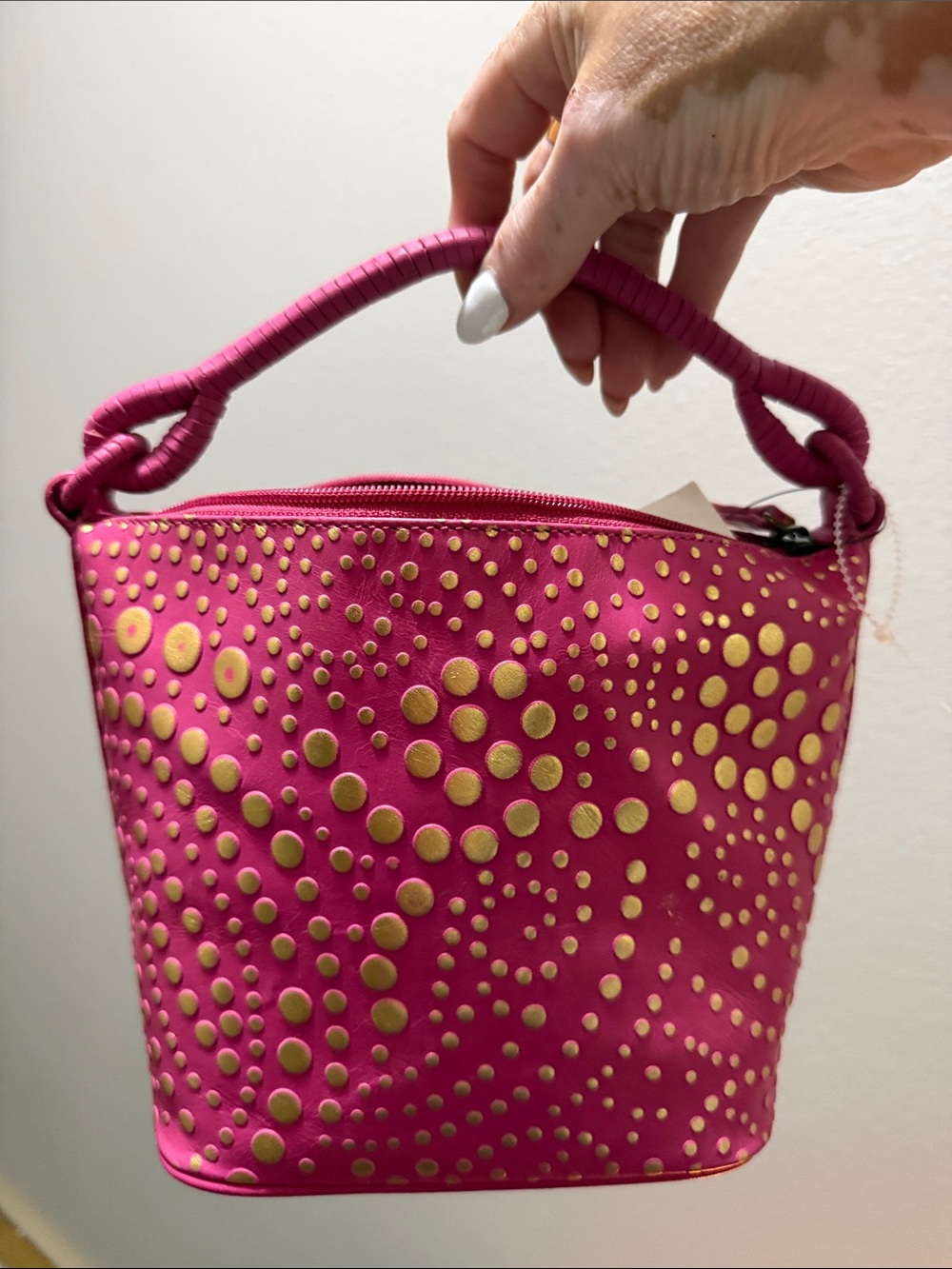 Donald J. Pliner Fuchsia Finese Calf Stud Leather with Gold Dot Accents - NWT